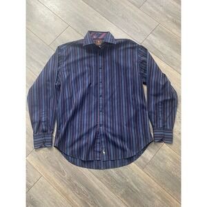 Taylor Bird Mens Blue Striped Shirt Button Down Long Sleeve 100% Cotton Size L/G